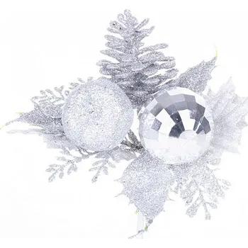 Vánoční dekorace Větvička MagicHome s jablkem, stříbrná, 15cm