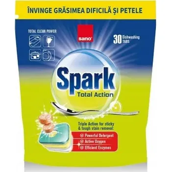 Přípravek do myčky Tabletki detergentowe do zmywarek, 30 szt., SANO SPARK TOTAL ACTION