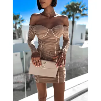 Dámské šaty Hnědé elegantní šaty LENTINES s dlouhým rukávem Velikost: M/L