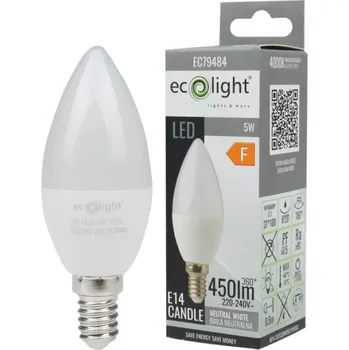 LED žárovka LED svíčka B37 E14 5W 450lm 4000K Neutrální Ecolight