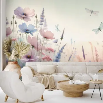 Tapeta Dovido Fototapeta pastelové květy a vážky