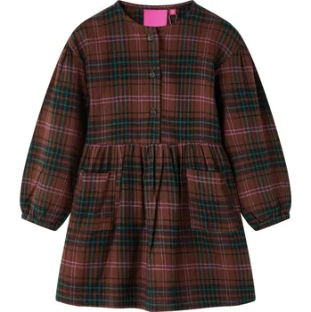 Dámské šaty Šaty pro děti s dlouhým rukávem, kostkované, koňakové barvy, velikost 128