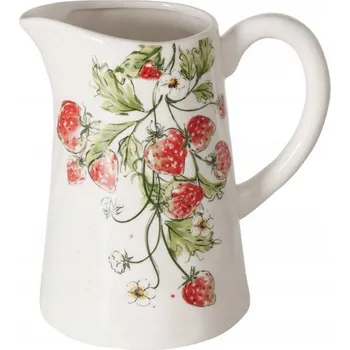 KERAMICKÝ DŽBÁN BÍLÝ S JAHODY NA HORKÉ NÁPOJE 22 x 15 CM 1250 ML