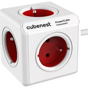 Prodlužovací kabel Cubenest PowerCube Extended – červený prodlužovák s rozdvojkou 1,5 m (Cubenest PowerCube Extended Red – designový prodlužovák s rozdvojkou, pěti zásuvkami a 1,5m kabelem)