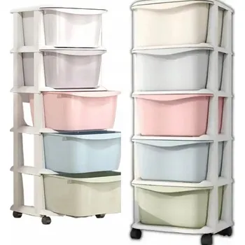 Úložný box Plastový regál s košíky, úložný box na hračky, skříňka se zásuvkami, 5 polic