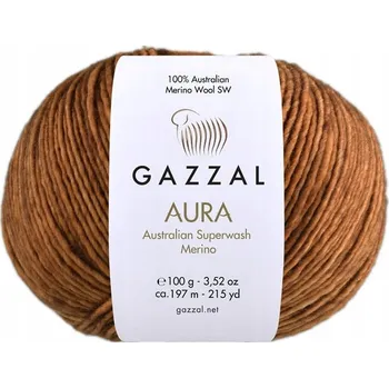 Příze Gazzal Aura 176 zlatý bronz rudý Merino Superwashed 100 g přírodní příze