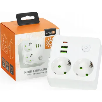 Napájecí kabel Prodlužovací Kabel kabel Rozbočka Zásuvková Lišta rozbočovač 2 gn + 2 USB/1 USB-C bílý