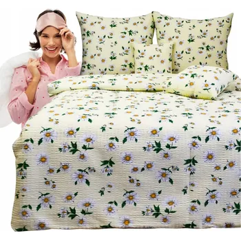 Povlečení Krepové povlečení 160x200 2x70/80 Heřmánek Krémová Silná Krepová Struktura Vysoké Kvality