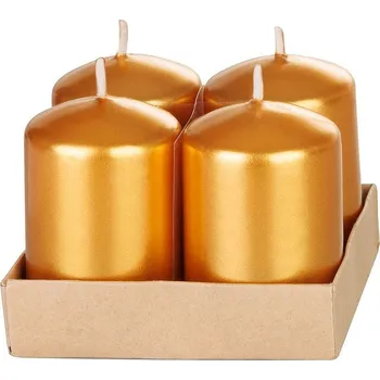 Svíčka Svíčka MagicHome válcová metalický efekt, zlatá, 4x6cm, 4ks