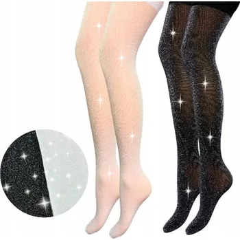 PUNČOCHÁČE DÍVČÍ ELEGANTNÍ LESKLÉ BÍLÉ ČERNÉ BROKÁTOVÉ 140-146