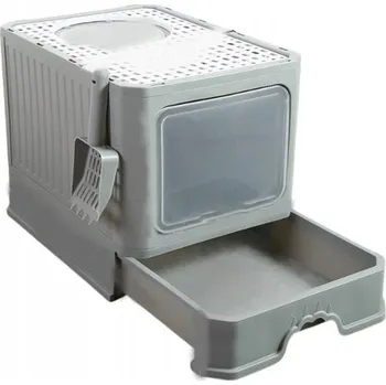 Toaleta pro kočku Krytá kočičí toaleta šedá s madlem a zásuvkou 50x40x38 cm