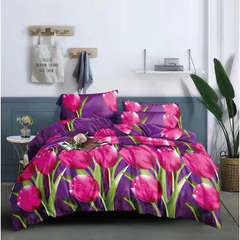 Povlečení Textilomanie Povlečení z mikrovlákna TULIP fialové 140 x 200, 70 x 80 cm zipový uzávěr