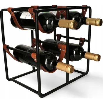 Stojan na víno STOJAN REGÁL NA VÍNO KOVOVÝ S KOŽENÝMI ÚCHYTY
