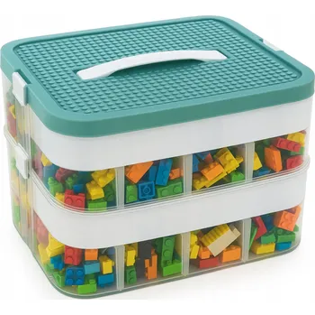 Úložný box Dvoupatrový úložný box / organizér na kostky a hračky s přihrádkami – zelený