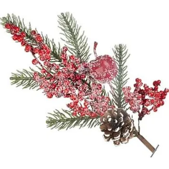 Vánoční dekorace MagicHome Vánoční větvička, s lesními plody, červená, 33 cm