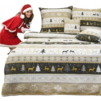 Povlečení Povlečení Vánoční z Kůry 160x200 2x70/80 Sob Svetr Zlatý Hrubá Kůra