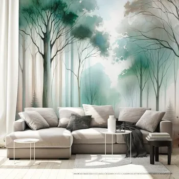 Tapeta Dovido Samolepící fototapeta akvarelový les v mlze