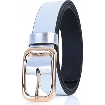 Opasek Dámský KOŽENÝ Pásek 3 cm se ZLATOU přezkou, stříbrný