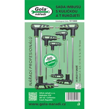 Sada nářadí GOLA NÁŘADÍ Sada zástrčných klíčů s kuličkou a T rukojetí - 8 dílů