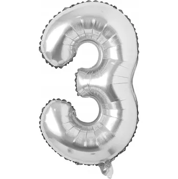 Balónek VELKÝ FÓLIOVÝ BALÓN K VÝROČÍ NAROZENIN ČÍSLICE 3 STŘÍBRNÝ 100cm
