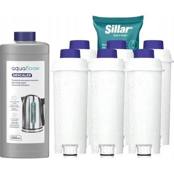 Příslušenství pro přípravu kávy 6x Sillar filtr do vody pro kávovary Delonghi + odvápňovač AquaFloow 500ml