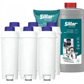 Příslušenství pro přípravu kávy Sillar: 6x filtr do vody do kávovaru Delonghi + odvápňovač 1l
