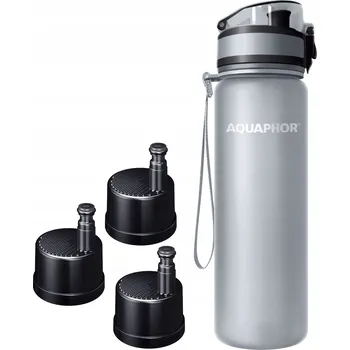 Láhev Filtrační láhev na vodu Lahev Na Pití AQUAPHOR CITY 500ml Šedá Sada 3 náhradních filtrů