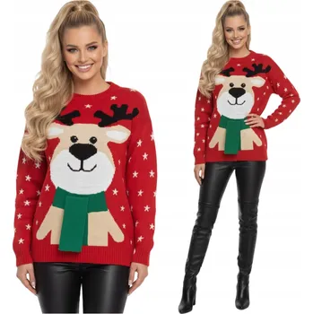 Dámský svetr Dámský vánoční svetr s motivem soba a 3D šálou, červený, vánoční l