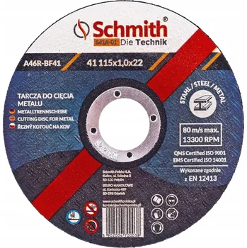 Řezný kotouč Řezný kotouč na kov Schmith S41A-01 115 x 22,2 mm