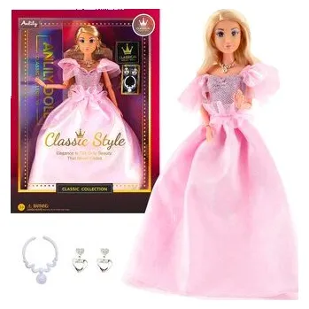 Módní panenka ve společenských šatech - růžové šaty