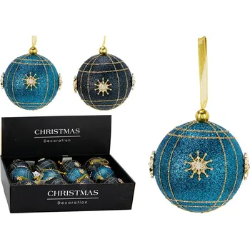 Vánoční dekorace Vánoční koule 80 mm třpytivá se sluncem ve zlaté barvě (mix 2 barev, cena /1 ks)