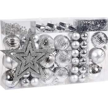 Vánoční ozdoba Sada vánočních závěsných dekorací ESTRELLA stříbrná (66 ks)