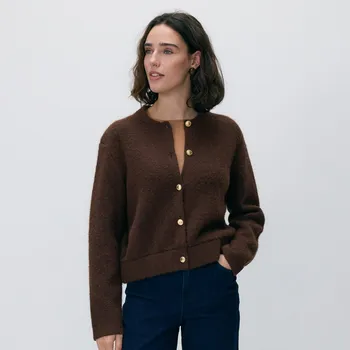 Dámský svetr Reserved - Kardigan s ozdobnými knoflíky - hnědá - 375HI-88X - 375HI-88X-XL