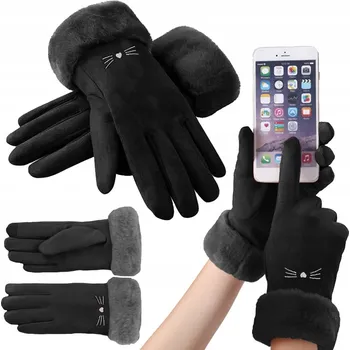 Rukavice DÁMSKÉ ZIMNÍ RUKAVICE TEPLÉ ZATEPLENÉ S KOŽÍŠKEM PRO SMARTPHONE
