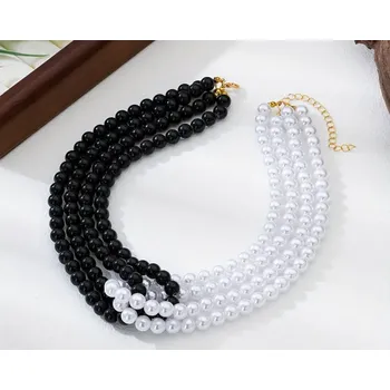 Náhrdelník BUBLA Motaný náhrdelník černo-bílá perla