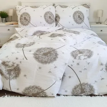 Povlečení Krepové povlečení Pampelišky bílo-béžové Zapínání: knoflík, Velikost polštáře: 70x90, Velikost přikrývky: 140x220