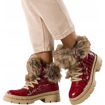 Dámská zimní obuv KOTNÍKOVÉ BOTY Červené Dámské SNĚHULE Trapery Běžící podešev KOŽÍŠEK vel. 38