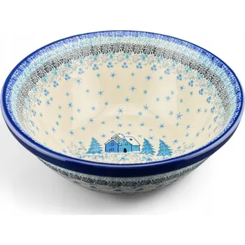 Střední miska na salát 1 L UNIKÁT Domky zima U5045 Keramika Bolesławiec
