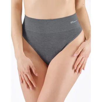 Kalhotky GINA dámské tanga s vysokým pasem a širším lemem, úzký bok, bezešvé, klasické, Eco Bamboo 05015P - šedá bílá - M/L