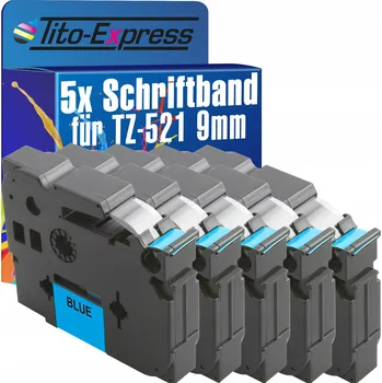 Pásek do tiskárny 5x Páska do BROTHER TZ521 9mm 8m TZe-521 modrá