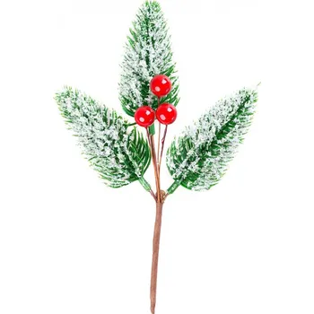 Vánoce Větvička MagicHome Vánoce, přírodní vzhled, s bobulkami, zasněžená, 18 cm, 1bal. = 6ks, cena za 1ks