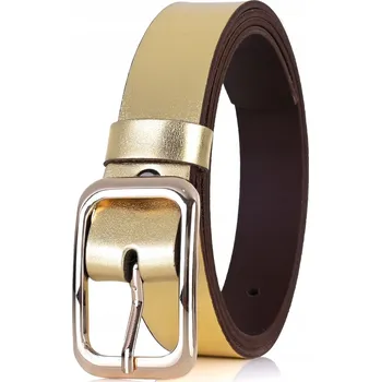 Opasek KOŽENÝ Dámský Pásek 3 cm ZLATÁ PŘEZKA Zlatý