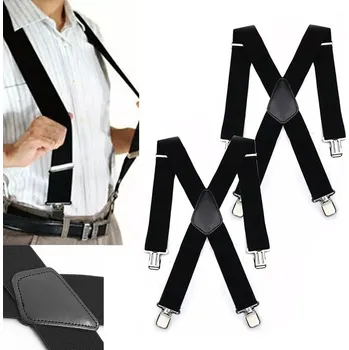 Kšandy 2x ČERNÉ PÁNSKÉ ŠLE KE KALHOTÁM ŠIROKÉ 50MM DLOUHÉ 120CM S PŘEZKAMI