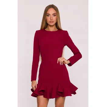 Dámské šaty ELEGANTNÍ DÁMSKÉ ŽENSKÉ ŠATY MINI S VOLÁNKY BORDOVÉ 36 S