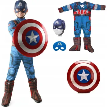 Karnevalový kostým Kostým KAPITÁN AMERIKA + 2x MASKA + ŠTÍT, AVENGERS 5-6 let, velikost: 110-116