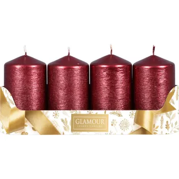 Svíčka Nohel Garden Svíčka adventní TAURUS škrábaná metalická d5x9cm 4ks - bordó