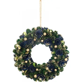 Věnec MagicHome Vánoční věnec, závěsný, zeleno-modro-zlatý, 29 cm