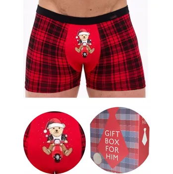 Pánské spodní prádlo Pánské vánoční boxerky Cornette 007/78 Teddy Rider vel. XXL (52) kostkované