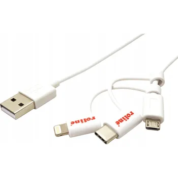 Datový kabel ROLINE USB 2.0 kabel USB A(M)-microUSB B(M) + USB C + Lightning, bílý, 1m