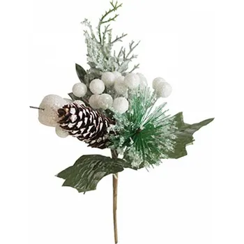 Vánoce Větvička MagicHome s šiškou bílá, 21cm